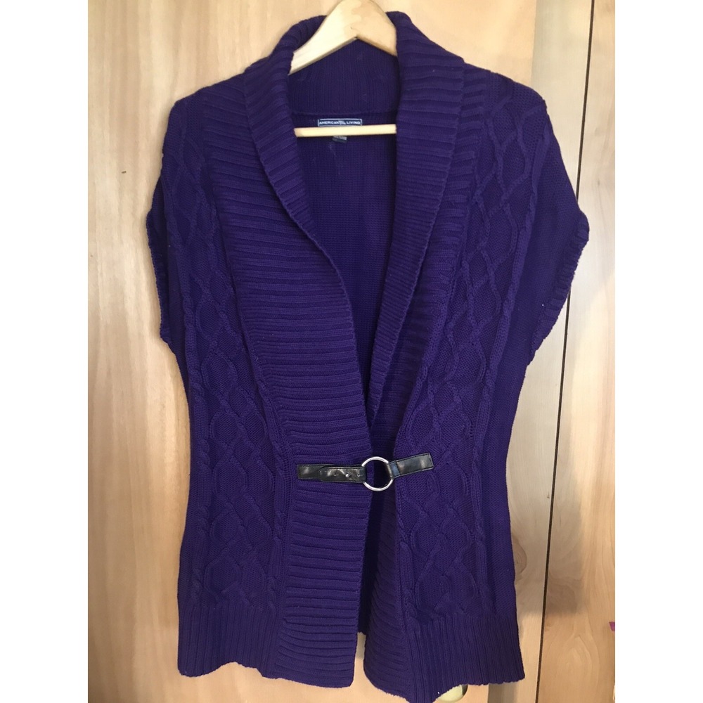 Purple Sweater American Living Womens Wrap L Cable Knit Heavy Sleeveless